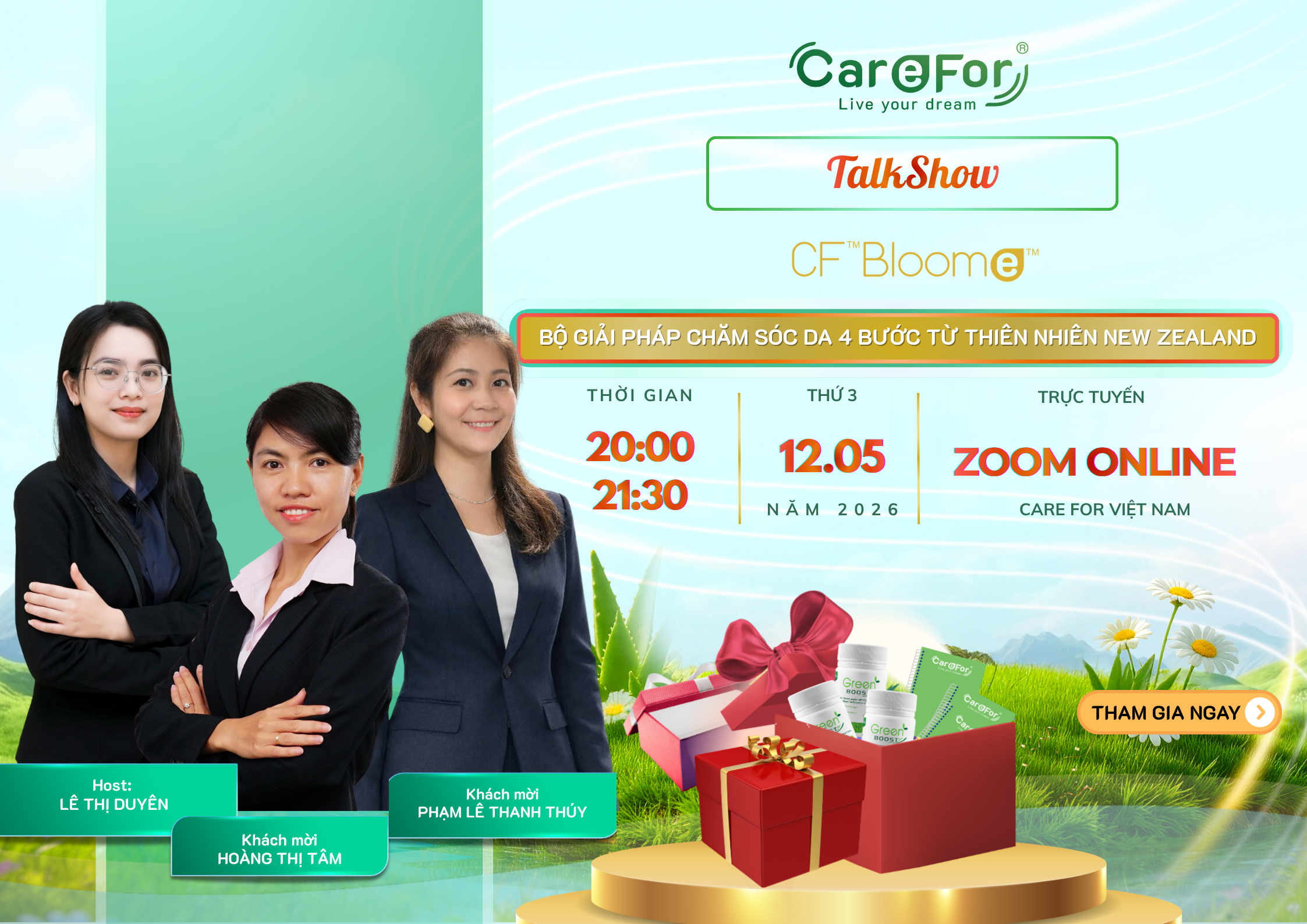 TALKSHOW BỘ SẢN PHẨM CF BLOOME - BỘ GIẢI PHÁP CHĂM SÓC DA 4 BƯỚC TỪ THIÊN NHIÊN NEW ZEALAND